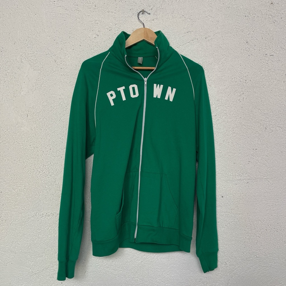 green zip up jacket